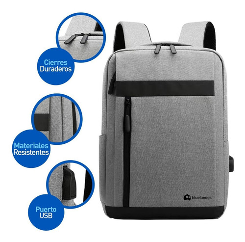 10 Mochilas Para Laptop Antirrobo 15.6 Pulgadas Usb Impermeable Color Gris Diseño de la tela Lix
