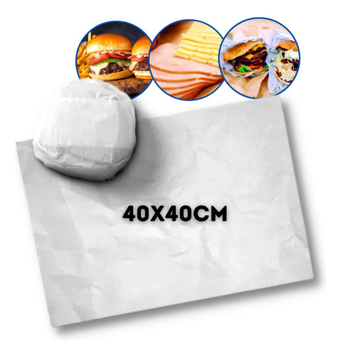 Papel Hamburguer Burger Lanche Acoplado Liso 40x40 - 2kg