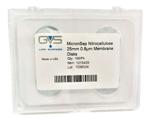 Discos Membrana Gvs Micronsep Nc 0,8µm 25mm, 100/pk, 1215425