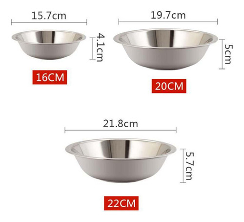 D Conjunto De 3 Tigelas De Mistura De Aço Inoxidável