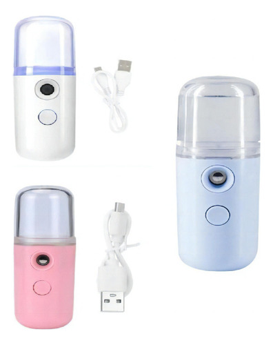 Mini humidificador facial con vaporizador facial recargable, color rosa