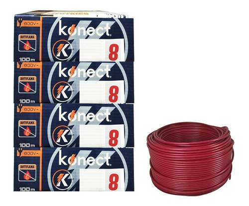 Cable Electrico Cca Konect Calibre 8 Rojo 100 Metros 4 Pzs