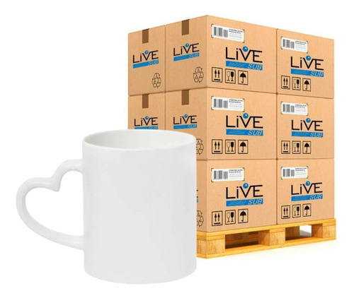 6 Canecas Alça Coração Branca Live P/ Sublimação 325ml