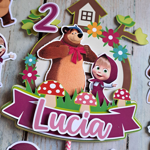 Adorno Para Tortas Caketopper + Minitoppers Masha Y El Oso Violeta Masha Y El Oso