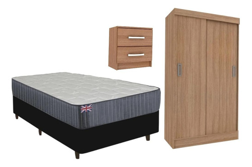 Combo Dormitorio Sommier 1 Plaza Ropero Placard Mesa De Luz