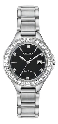 Reloj Citizen Fe119053e Para Mujer Triple Manecilla Acero Malla Plateado Bisel Plateado Fondo Negro