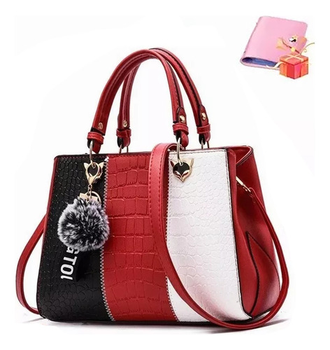 Bolsa Tote OW Dama Elegante Portátil 3 En 1 Color Negro/Rojo/Blanco