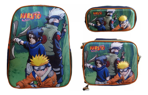Set 3en1 Naruto Mochila Lonchera Y Lapicera Yadatex Keepack Verde Liso
