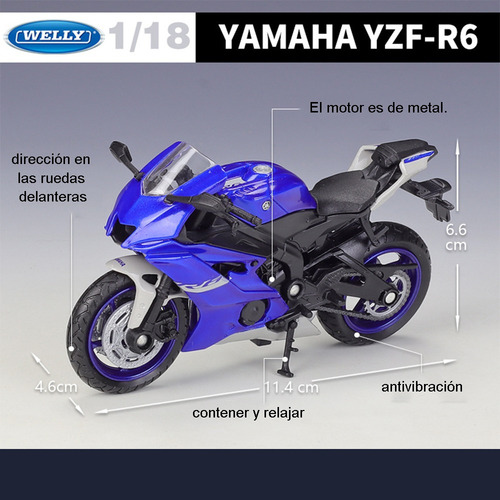 Yamaha Yzf R6 Miniatura Metal Motos Con Base Expositora 1/18