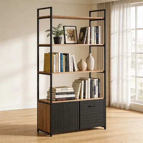 Estante Estilo Industrial Prateleiras Nicho Módulo Livros Marrom Com Preto