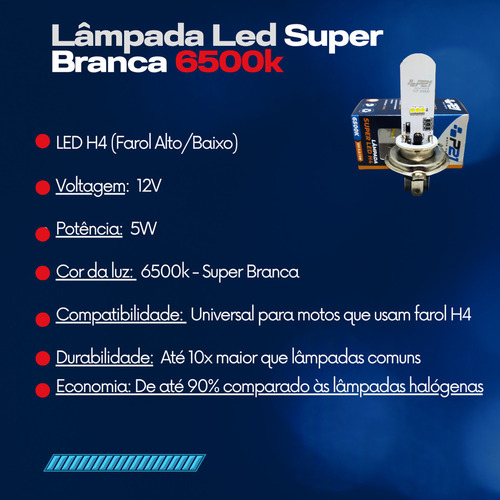 Lâmpada Led H4 Xr/xre/xlr 250/300/125 Super Branca 6500k