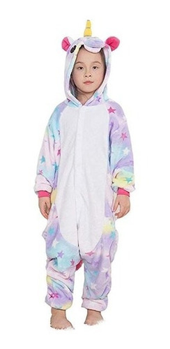 Imagen 2 de 4 de Pijama Kigurumi Unicornio Con Estrellitas Para Niños Y Niñas