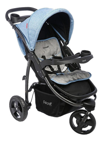 Imagen 1 de 4 de Cochecito de 3 ruedas Felcraft Simply 5007 celeste con chasis color negro