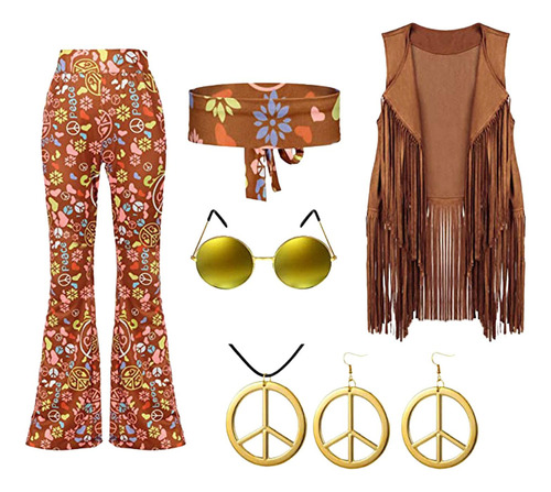 Conjunto De Disfraz Hippie, Accesorios De Ropa Para Mujer,