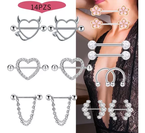 Piercing Pezón Nipple Corazón Diablito Multicolor