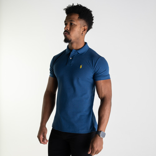 Camisa Polo Ralph Lauren Slim Masculino Algodão Piquet Azul