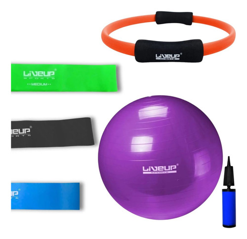 Kit Bola 55 Cm Com Mini Bomba + Arco + 3 Mini Bands Liveup