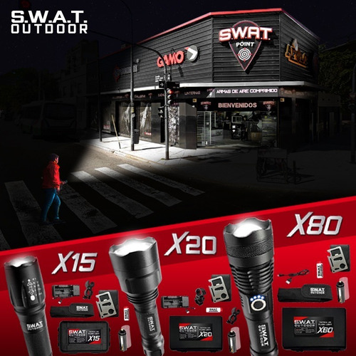 Imagen 9 de 10 de Linterna Táctica Led Swat Outdoor X15 Usb Accesorios 2 Pilas