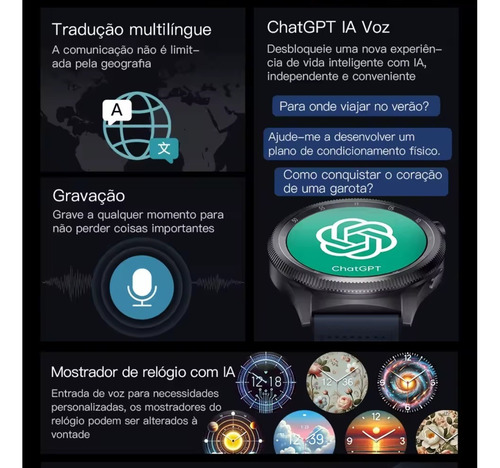 Smartwatch Kumi Watch Gear Gt3 Tela 1.43'' Músicas Integrada Preto Azul-escuro Preto