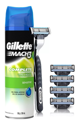 Pack Maquina De Afeitar Gillette Mach3 + 4 Repuestos + Gel