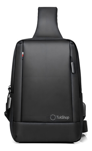 Mochila Transversal Luxo Masculina Para iPad Com Entrada Usb Cor Preto TokShop