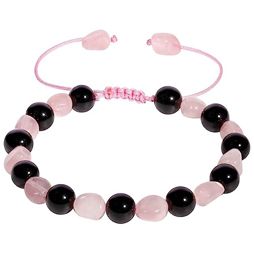 Pulseras Con Cuentas De Cuarzo Rosa Real/obsidiana, Dijes De