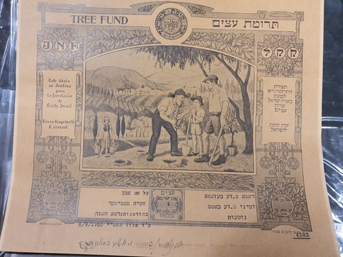 Antiguo Bono Original De 1950 Para La Forestacion De Israel