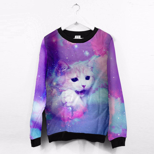 Blusas Femininas Alongado Barato Galaxia Tumblr Gatos Cat