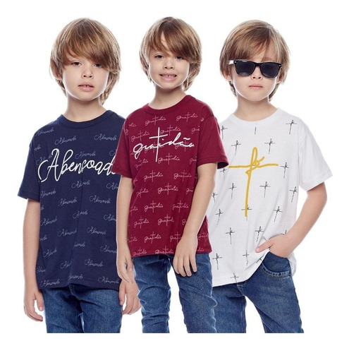 Pacote 5 Camiseta Infantil Masculina Meninos Fé Religiosa