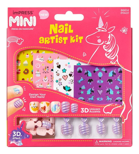 Kiss Uñas Postizas Para Niñas Press-on Kit Nails Unicorn Color Lavanda Liso