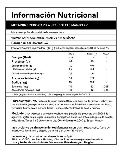 Proteina Metapure Whey Isolate Zero Carb 2 Kg Qnt