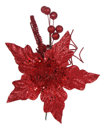 Nochebuena Gde Diamantada Roja Navidad Decorar 21cm Mylin 1p