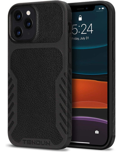 Funda Para iPhone 12 Pro Max Negra Tpu Cuero Textura