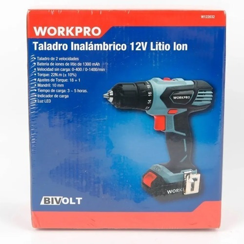Taladro Inalámbrico 12v Workpro 2 Vel. 10 Mm. Bat De Litio