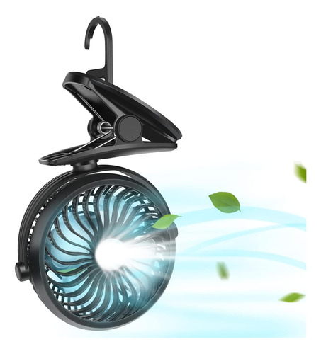 Ventilador De Camping Con Clip Con Luces Led, Batería Recarg