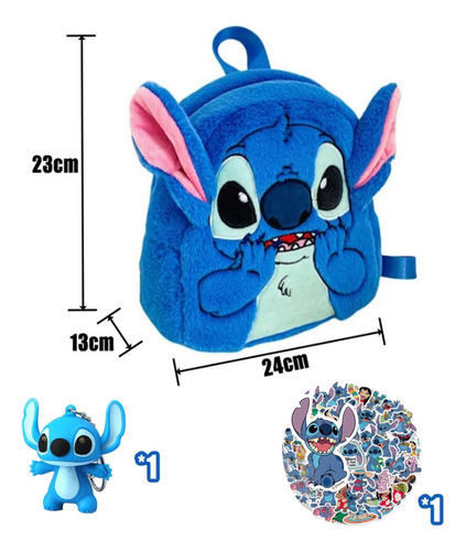 Mini Mochila De Casual Peluche Azul Stitch Lindo Con Llavero Minimochila
