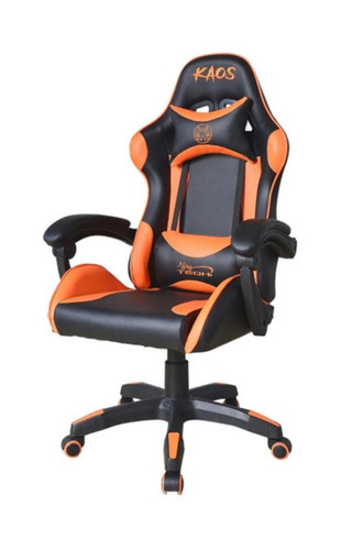 Imagen 3 de 5 de Silla de escritorio Njoytech Kaos gamer ergonómica negra y naranja con tapizado de cuero sintético