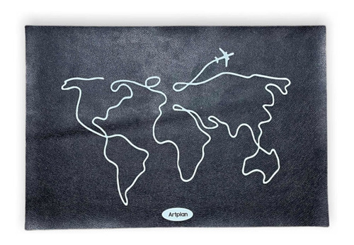 Individual Rectangular Mapa Mundo Negro X2 Decoración Mesa 