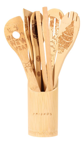 7 Espatula Cuchara Madera Navidad Utensilio Cocina Kit