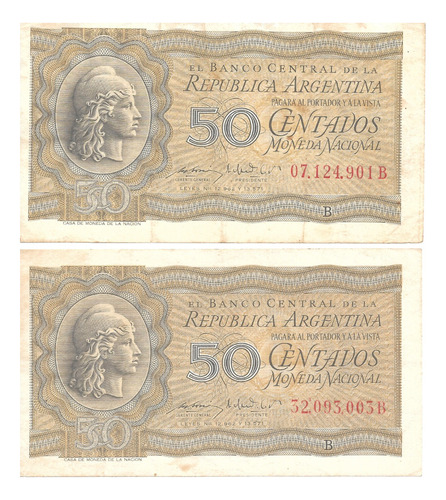 Lote De 2 Billetes De 50 Centavos - Bottero 1903 Y 1904