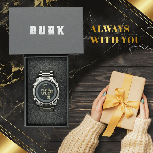 Imagen 4 de 8 de Reloj Elegante Burk 1611 Digital Cronometro Alarma Luz ! Color De La Malla Plateado