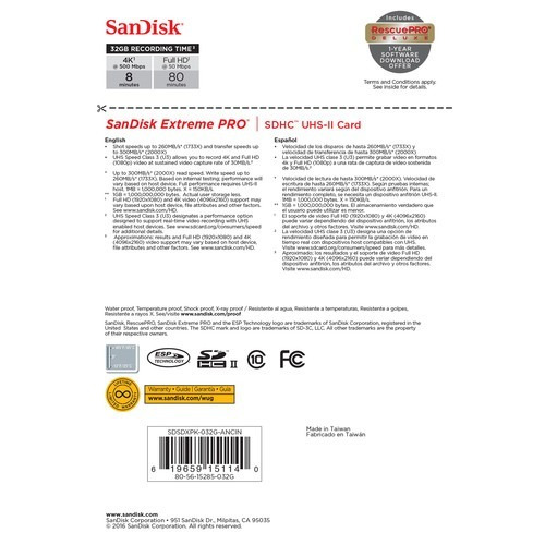 Cartão Sandisk Extreme Pro 32 Gb 300mbs Sdhc 4k