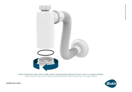 Sifão Copo Extensivo Universal P/ Lavatório Branco Blukit