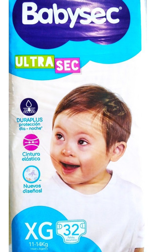 Pañal Babysec Ultrasec Xg 32u Pack Por 2 Unidades 