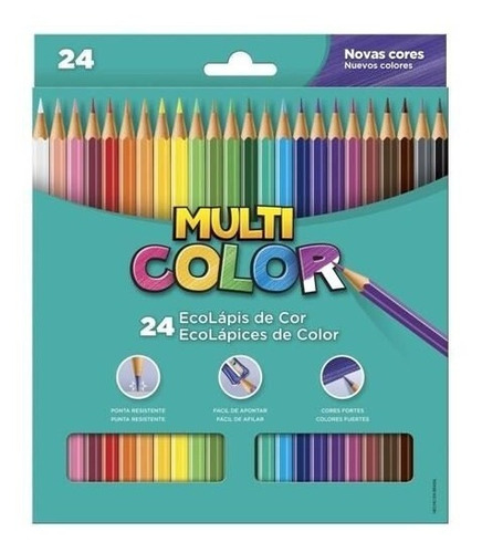 Lápis De Cor Com 24 Cores Multicolor Cores Forte Viva