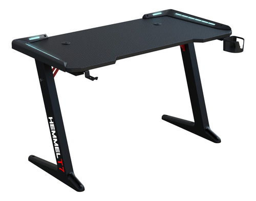 Escritorio Gamer Hemmel T7 Color Negro 120x73x60cm Luces Led Rgb Mesa Gaming Profesional Para Pc Y Consola