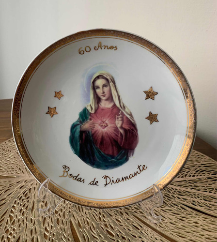 Prato Porcelana Coração De Maria B Diamante 60 Anos 19 Cm