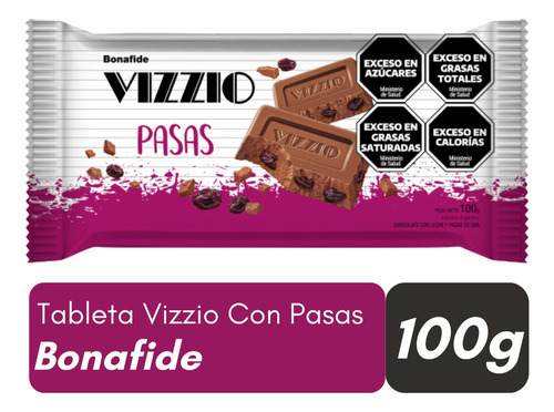 Tableta Vizzio Chocolate Con Pasas X 100gr