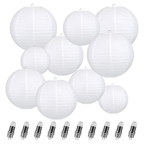 10 Pcs Linternas De Papel Luces De Linterna Led Baterí...