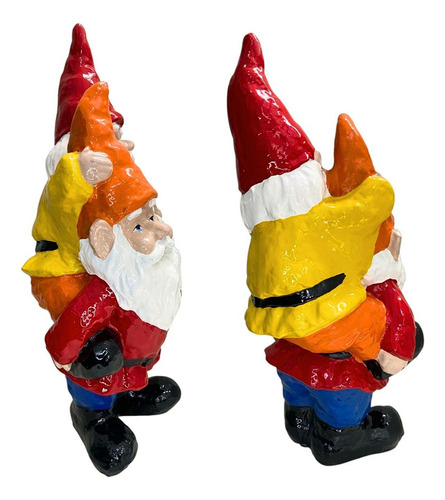 Anão Gnomo Duplo Grande Enfeite De Jardim Área Externa Amarelo E Vermelho